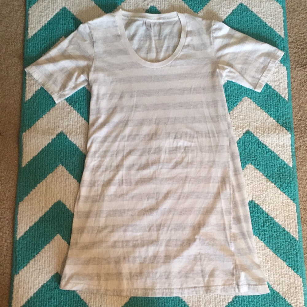 Comfortable grey and white striped tee-shirt dress